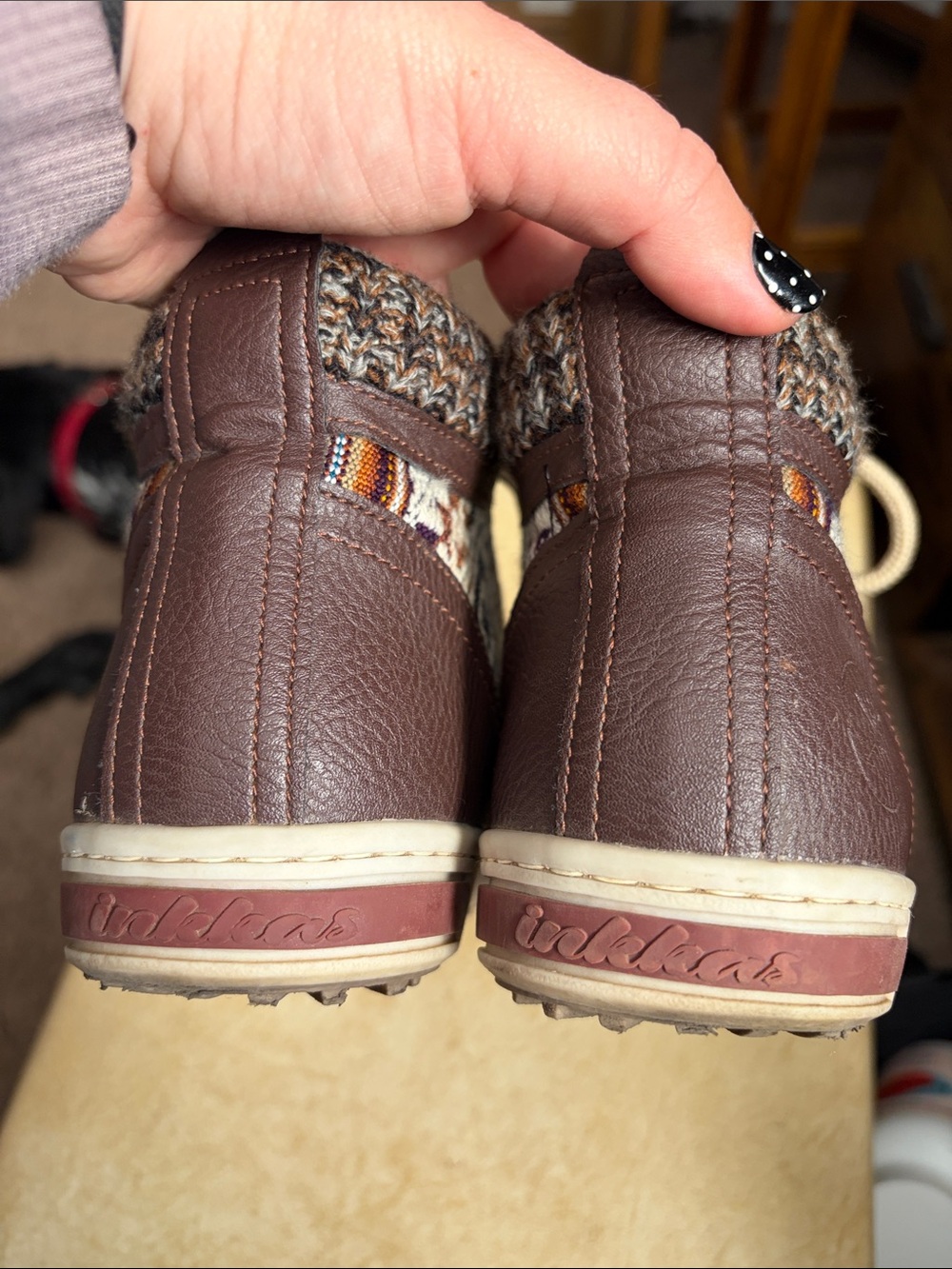 Women’s Inkkas Brown vegan Leather High-Top Shoes with Knit Collar